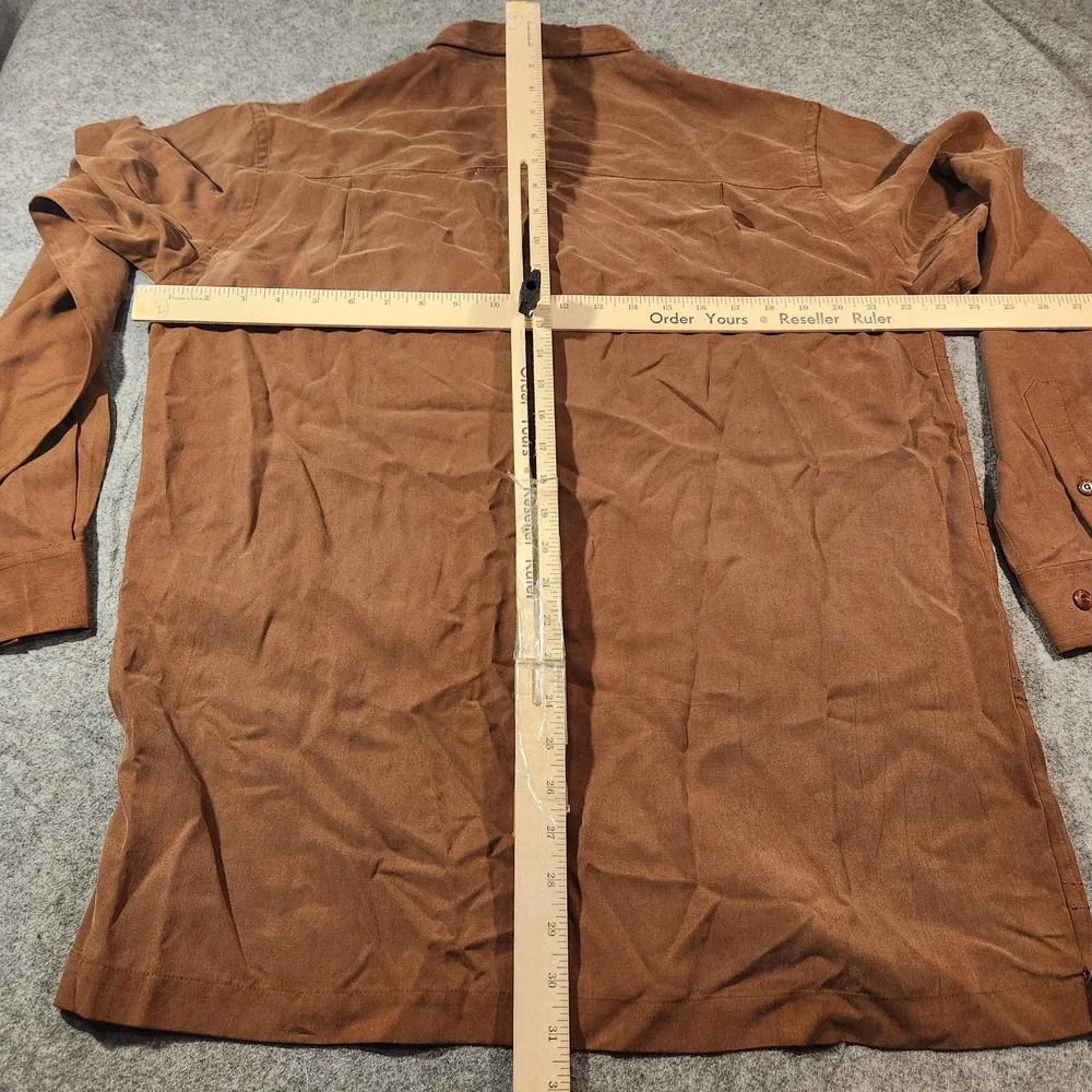 Tulliano Shirt Mens Medium Brown 100%‎ Silk Long Sleeve Button Front Dress